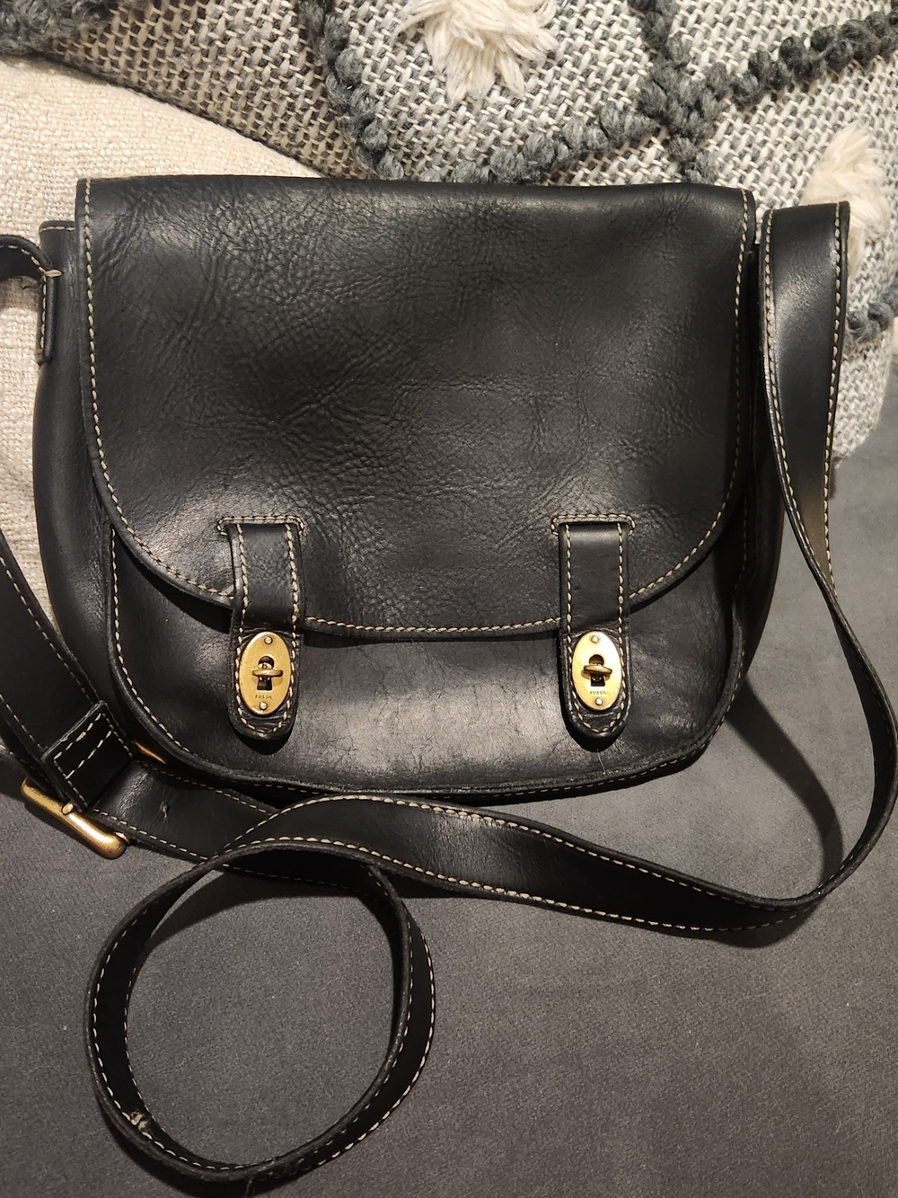 Black Leather Crossbody Satchel - FOSSIL